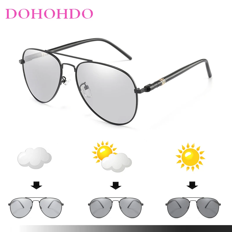 

DOHOHDO Fashion Men Pilot Sunglasses Polarized Photochromic Sunglasses Pilot Chameleon Driving Glasses Women UV400 Gafas De Sol