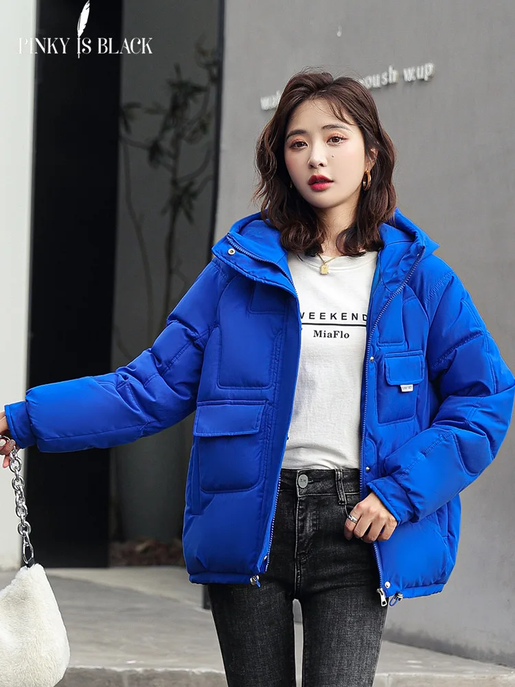 PinkyIsBlack 2022 Winter Clothes Women Short Jacket Thick Hooded Cotton Padded Coats Female Loose Puffer Parkas Lady Winter Coat