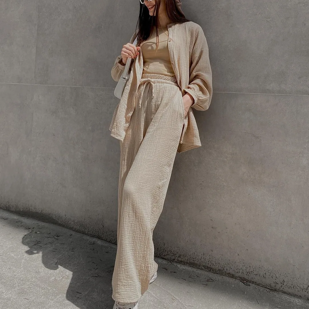 

Two Piece Women Sets New Arrival Spring Autumn Matching Sets Solid Color Two Pieces Sets Top Pants Suits Outfits Clothing