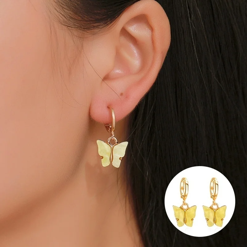 

Delysia King 2021 Trendy Color Acrylic Butterfly Earrings Comely Girls Sweet and Colorful Ear Buckle