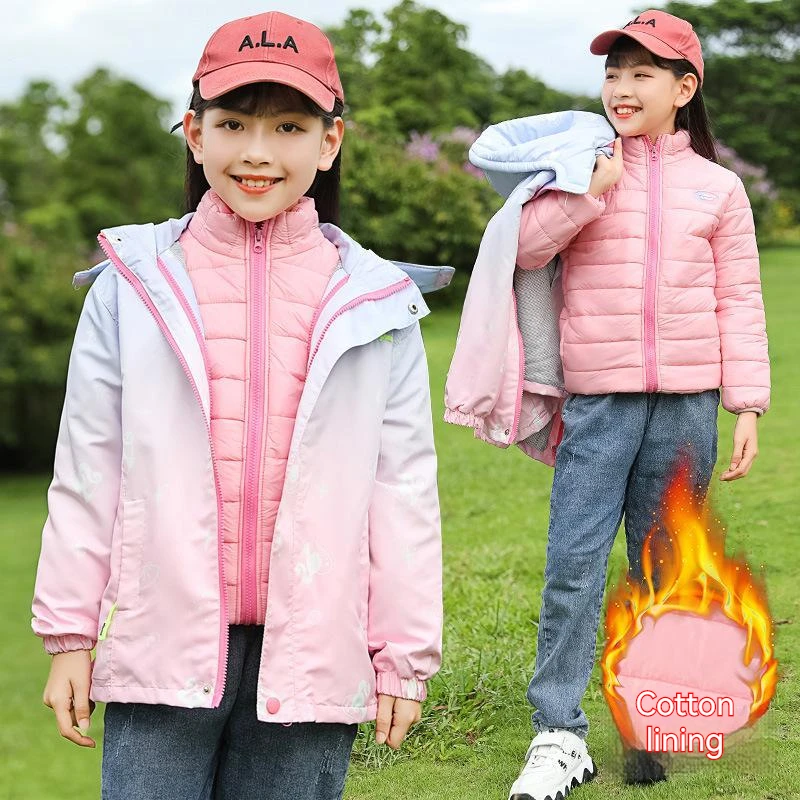 

Girls Fall Winter Gradient Ramp Garment Three-in-one Dash Suit 8 to 10 Years Kids Jacket Cotton Clothes Teen Child Fashion Coat