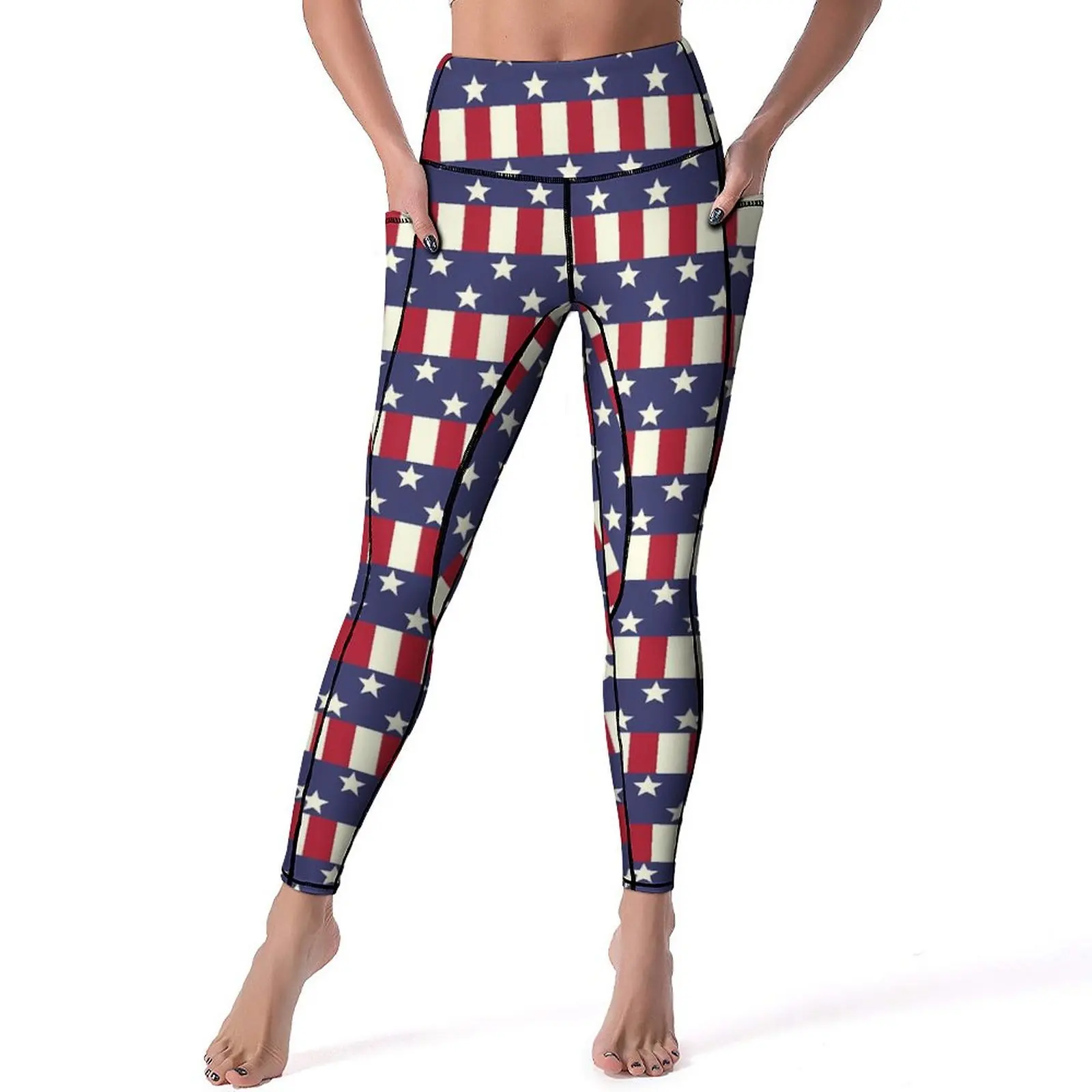 

Patriotic USA Flag Quality Leggings Stars and Stripes Running Yoga Pants Women Push Up Retro Leggins Stretch Sports Tights