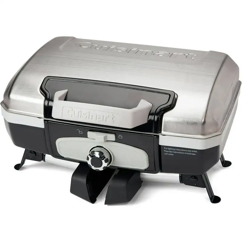 

Gourmet Portable Tabletop Outdoor Gas Grill, Silver/Black
