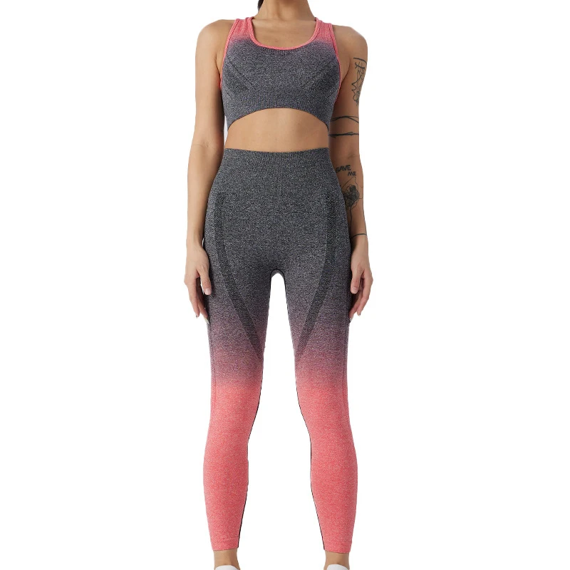 Four Seasons Yoga Seamless High Waist Hip Lifting Fitness Pants Women's Sports Running Tights Quick Dry Peach Hip Gradient Suit