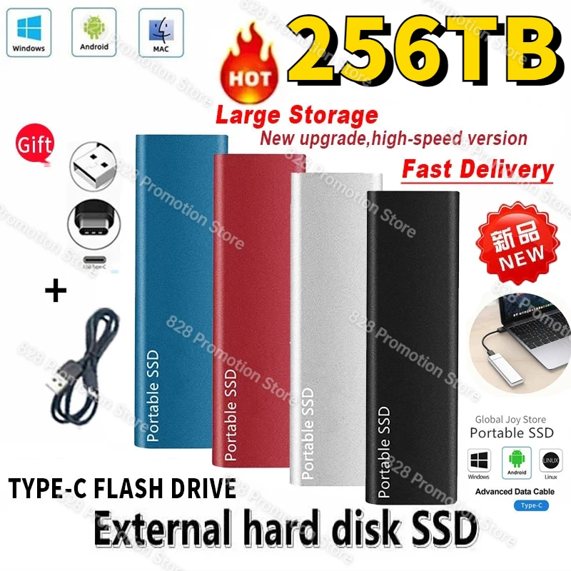 

Portable SSD 500GB 1TB 2TB 8TB Hard Drive 256TB External Solid State Drives USB 3.1 Type-C Hard Disks For Laptops Computer Ps5