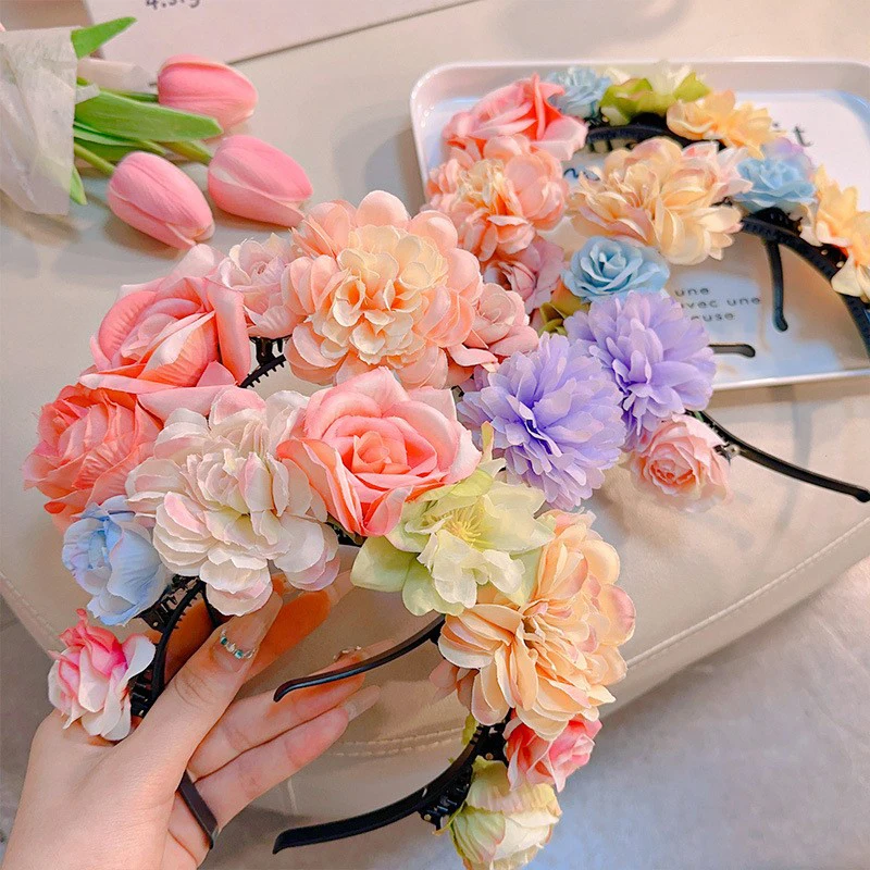 Красочная цветочная гирлянда милый обруч для волос украшения детская повязка на