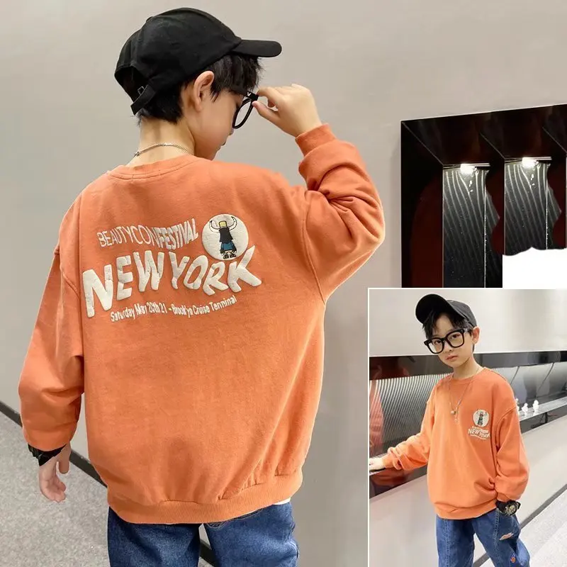 

Boys clothes winter 2022 new loose trend Korean version English top handsome pullover sweater Clothing for boys 110-160CM