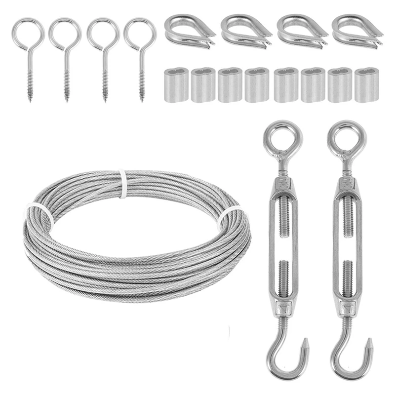 

Cable Kit 15M/3Mm Stainless Steel Wire Rope Wire Cable Railing Kit PVC Coated For Climbing Plants Garden Wire Balustrade