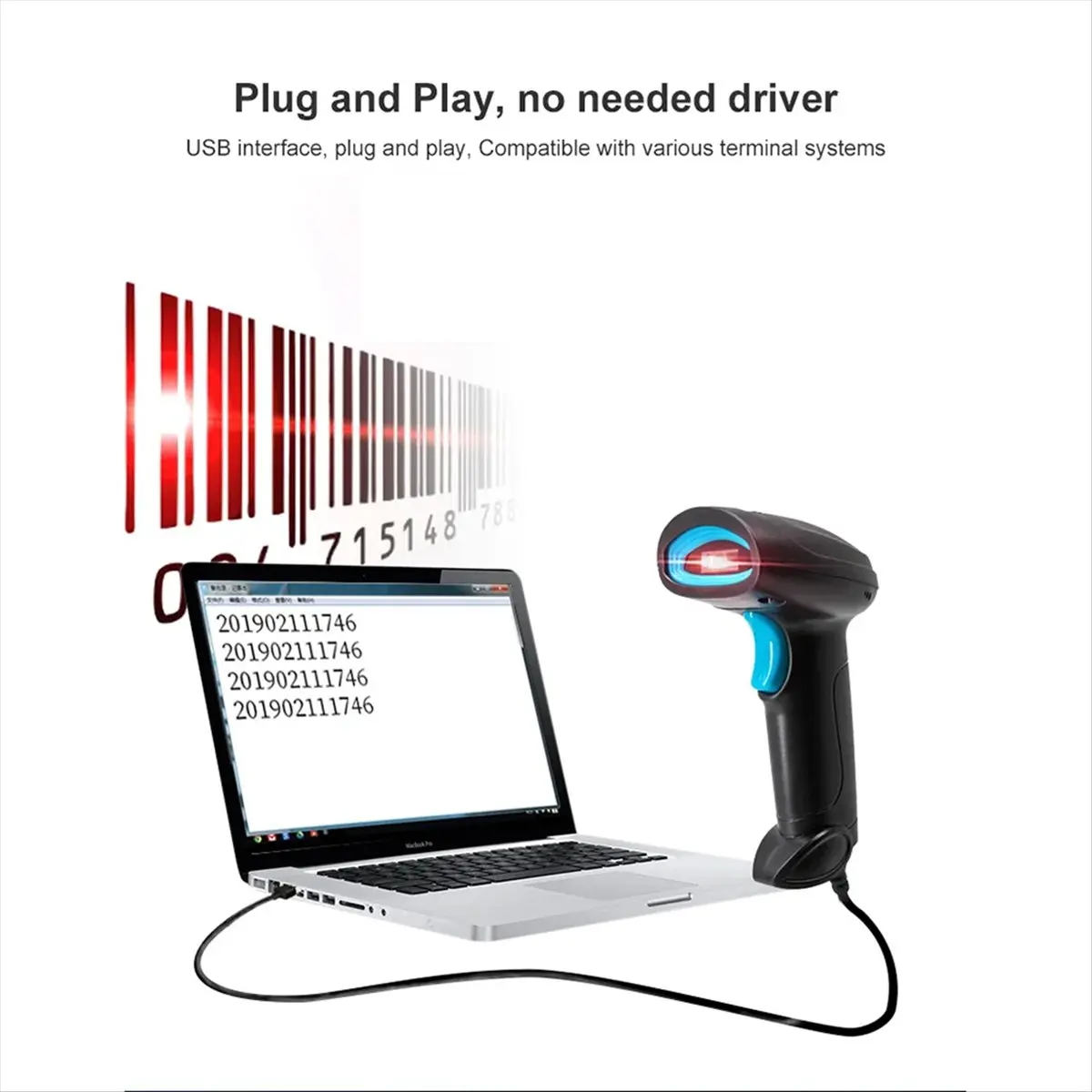 Совместимый универсальный проводной USB-сканер штрих-кодов 1D2D, портативный считыватель QR-кодов, мобильный POS-терминал, поддержка Plug and Play для логистики и магазинов (art.: 3920dc8a479f3) - 3920dc8a479f3