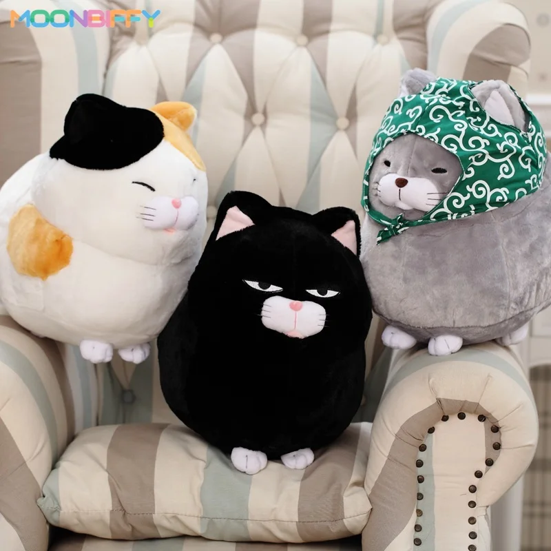 Kawaii Cat Toys Stuffed Animals Janpanese Anime Pusheen Plushie Soft Cute Black Cat Doll Room Decor Birthday Gift For Girls Kids