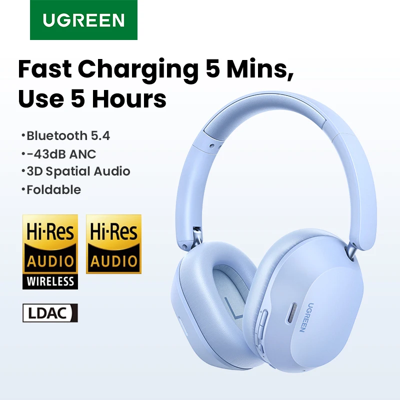 Фото UGREEN Max5c Беспроводные Bluetooth-наушники 43 дБ Гибридные активные шумоподавляющие Hi-Res LDAC 75H Пространственные аудио наушники-вкладыши Гарнитура №1