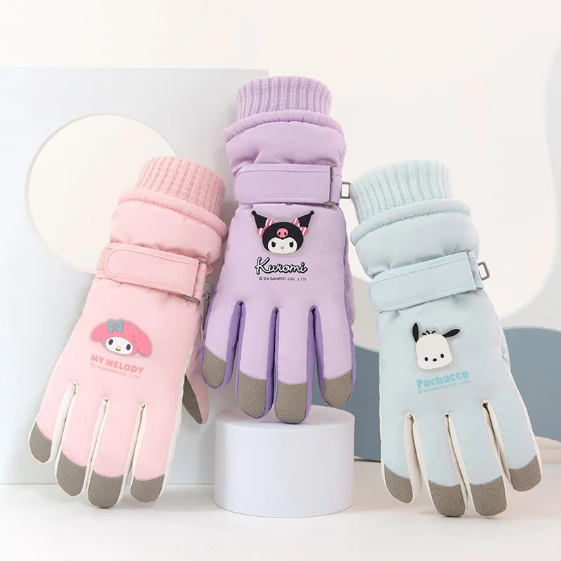 Детские лыжные перчатки Kuromi с пятью пальцами утолщенные защитные Sanrios от холода