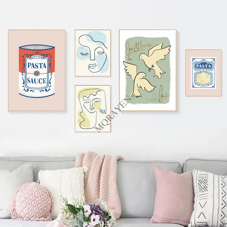 

Картина голубь Макарон соус абстрактные линии лицевая живопись на холсте скандинавские плакаты и принты настенные картины для украшения г...