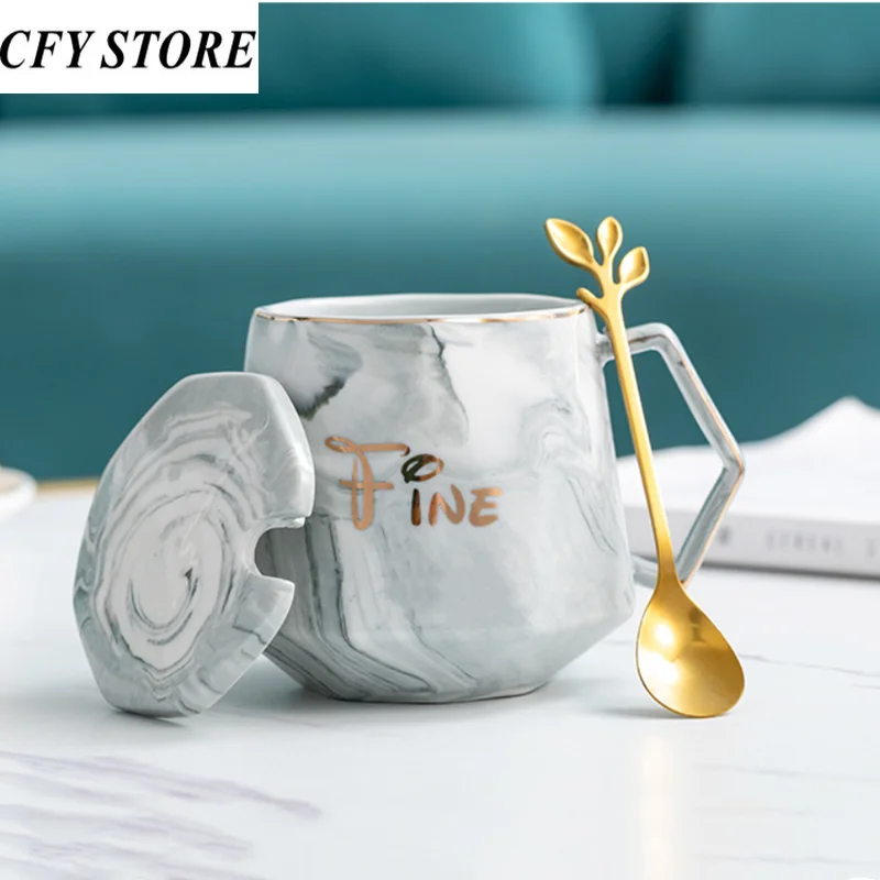 

1/2 шт. 350 мл Роскошная подарочная упаковка, керамические кофейные чашки с ложкой и крышкой, креативные влюбленные, чашка для кофе, молока, сок...