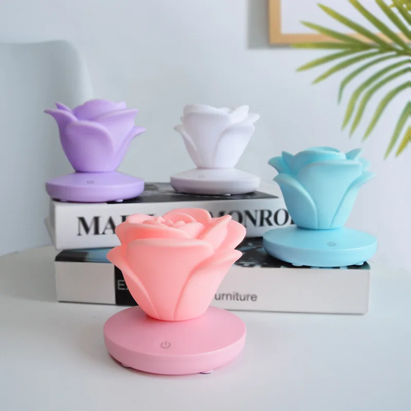 

Three-speed Touch Rose Small Night Light LED Silicone Atmosphere Lamp Romantic Valentine's Day Gifts USB Charging Table Lamp