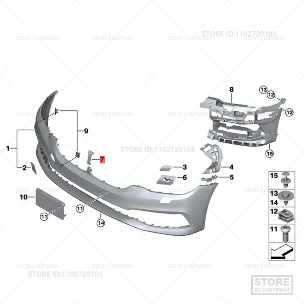 Для BMW 530e 530eX 530i 530iX 540dX 540i 540iX M5 M550iX (G30) Держатель решетки переднего бампера