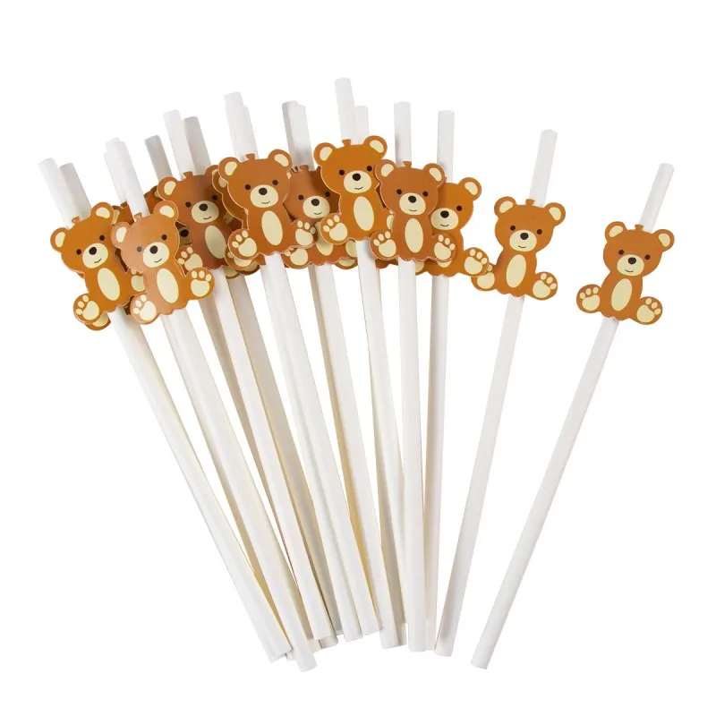 

30pcs Bear Paper Straw Brown Bear Disposable Drinking Paper Straw Little Cutie Baby Shower Decorations Kid Birthday Party Supply