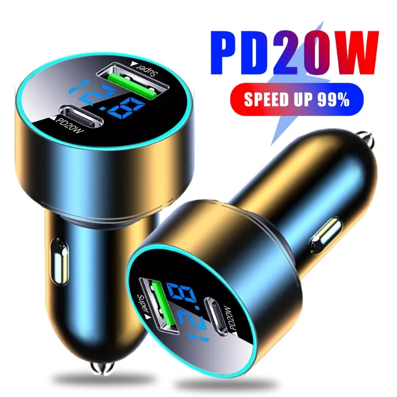 

PD 20W Car Charger Fast Charging USB PD 2 Ports for IPhone Samsung Xiaomi Quick Charging Adapter Car Chargers