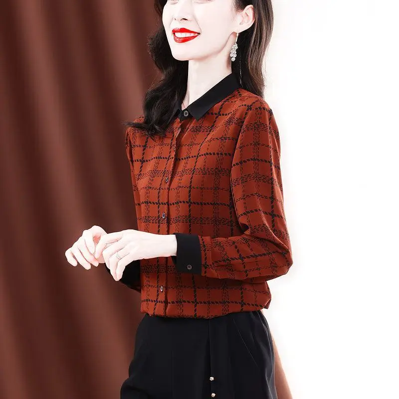 

Long-sleeved blouse shirt female 2022 spring and summer new fashion plaid casual loose small shirt chiffon shirt mother blouse