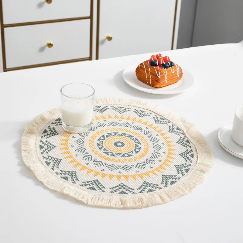 

Богемная подушка, круглый коврик, скандинавский нескользящий Теплоизоляционный Настольный коврик, тарелка для стейка, креативный Универса...