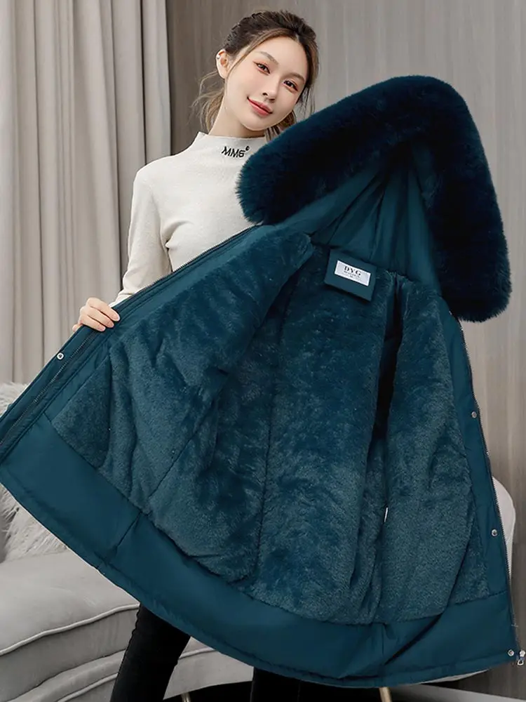 Vielleicht 2023 New Winter Fur Hooded Long Sleeve Jacket Women Solid Color Cotton-padded Warm Loose Parkas Coat Fashion Outwear
