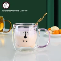 creative cute bear coffee mugs transparent glass coffee cup double glass cup animal double layer milk juice tea mug cup