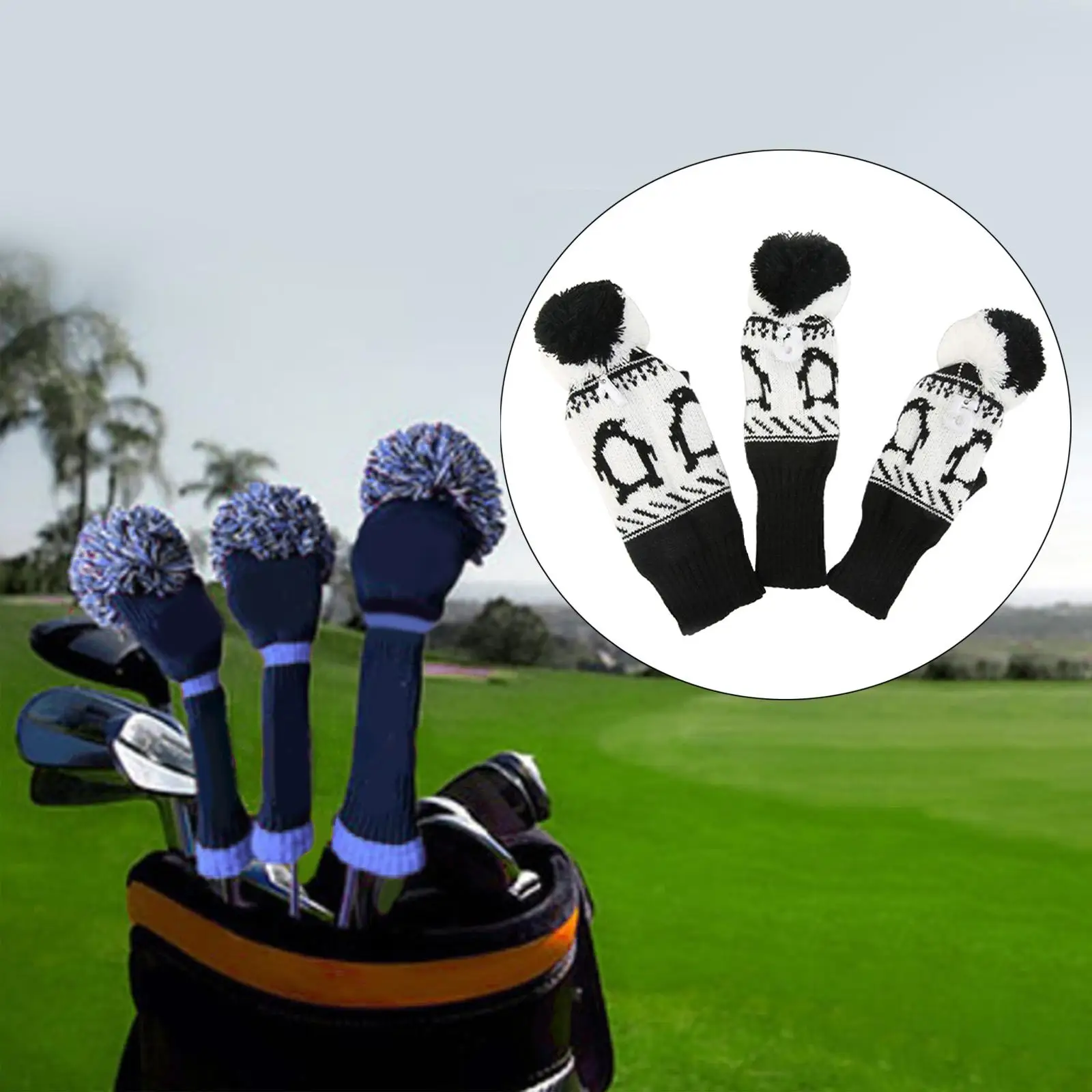 

3 Pieces Knitted Golf Club Head Covers Pom Pom Golf Headcovers Long Neck Set for Driver Fairway Wood Men Women Gift