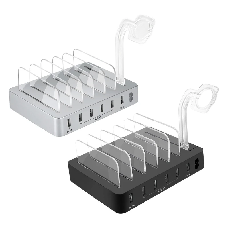 

Многофункциональная металлическая зарядная станция USB без зуммера, быстрая зарядка с несколькими USB-портами, Черная/серебристая