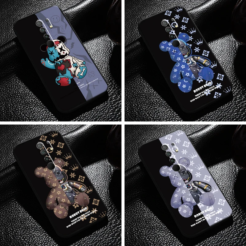 

Luxury Fashion Bear For Xiaomi Redmi 9 6.53 Inch Phone Case Coque TPU Silicone Cover Black Funda Liquid Silicon Soft Back