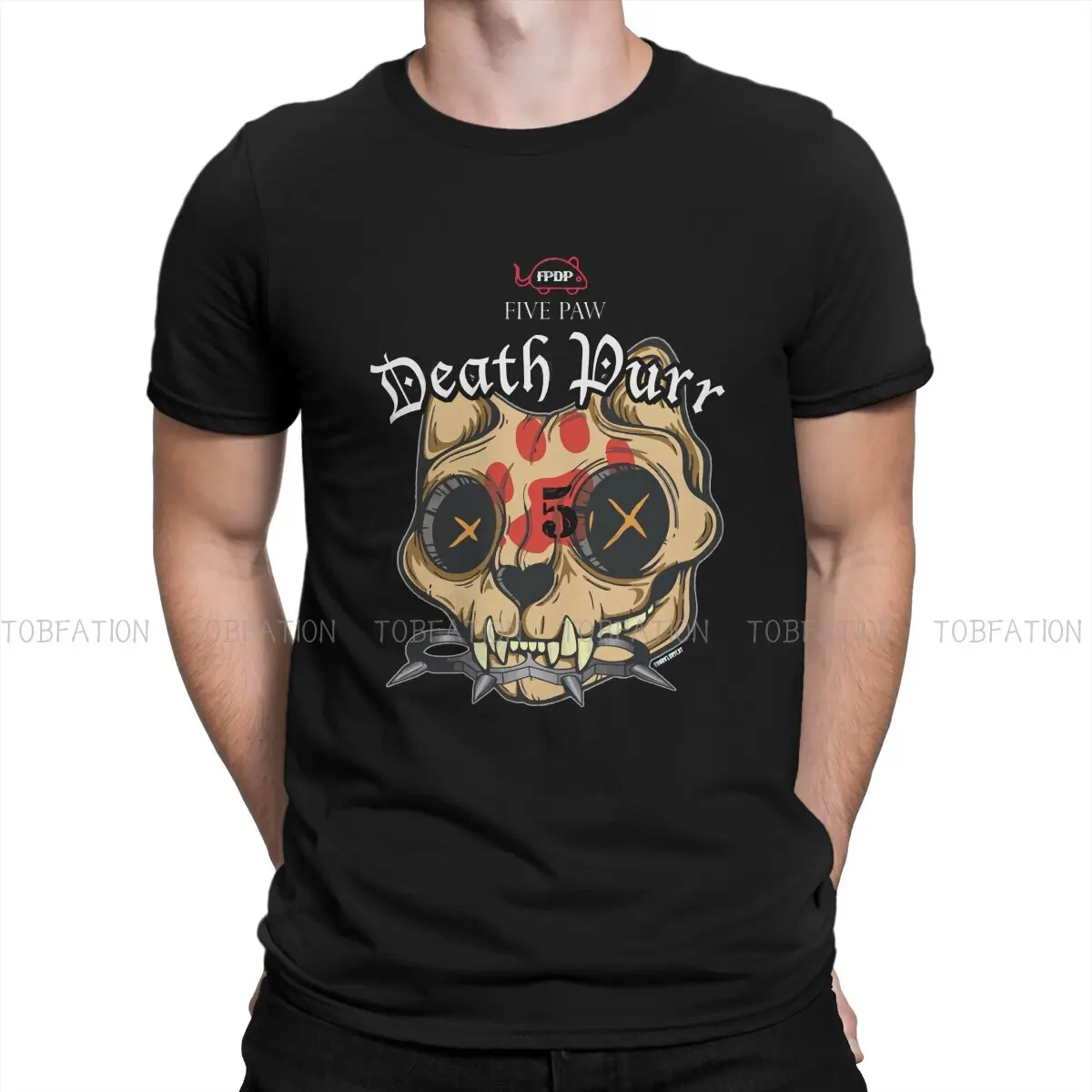 

Cat Lover Newest TShirt for Men Death Purr Round Neck Basic T Shirt Distinctive Birthday Gifts Tops 6XL