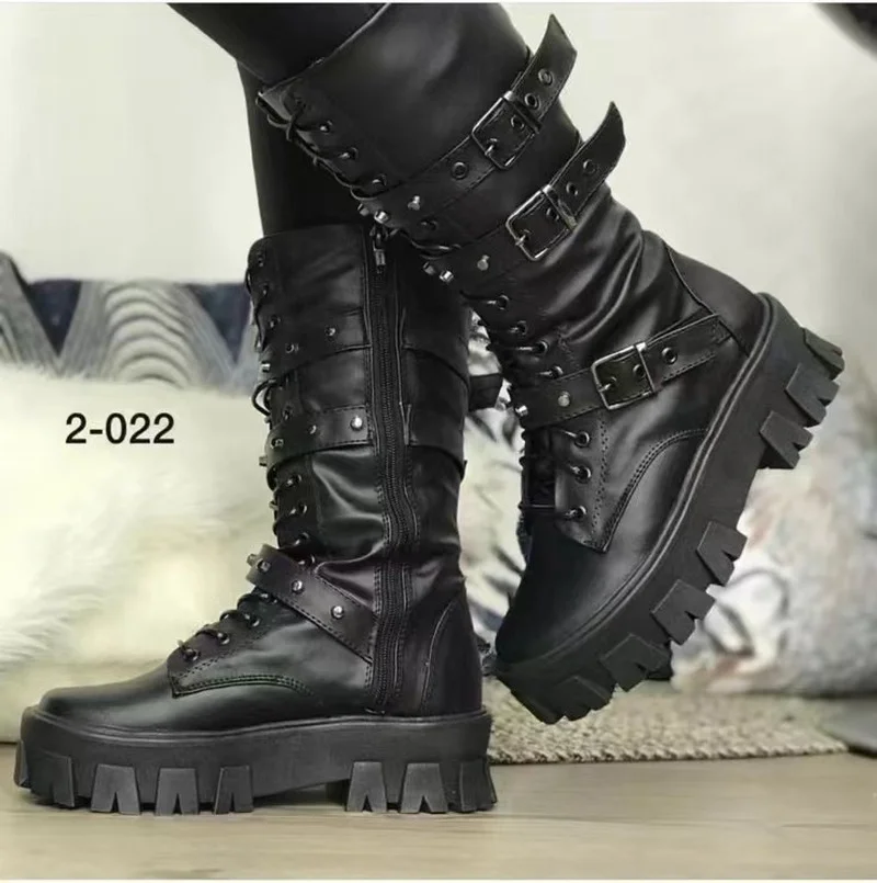 

Women Over The Knee High Boots Motorcycle Chelsea Platform Boots 2022 Winter Gladiator Fashion PU Leather High Heels Boots Shoes