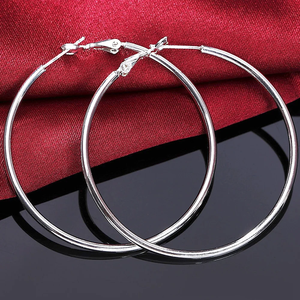 

50/60/70/80MM Big Round Hoops Earrings For Women 925 Stamp Wedding Party Fashion Luxury Jewelry 2021 Trend Christmas