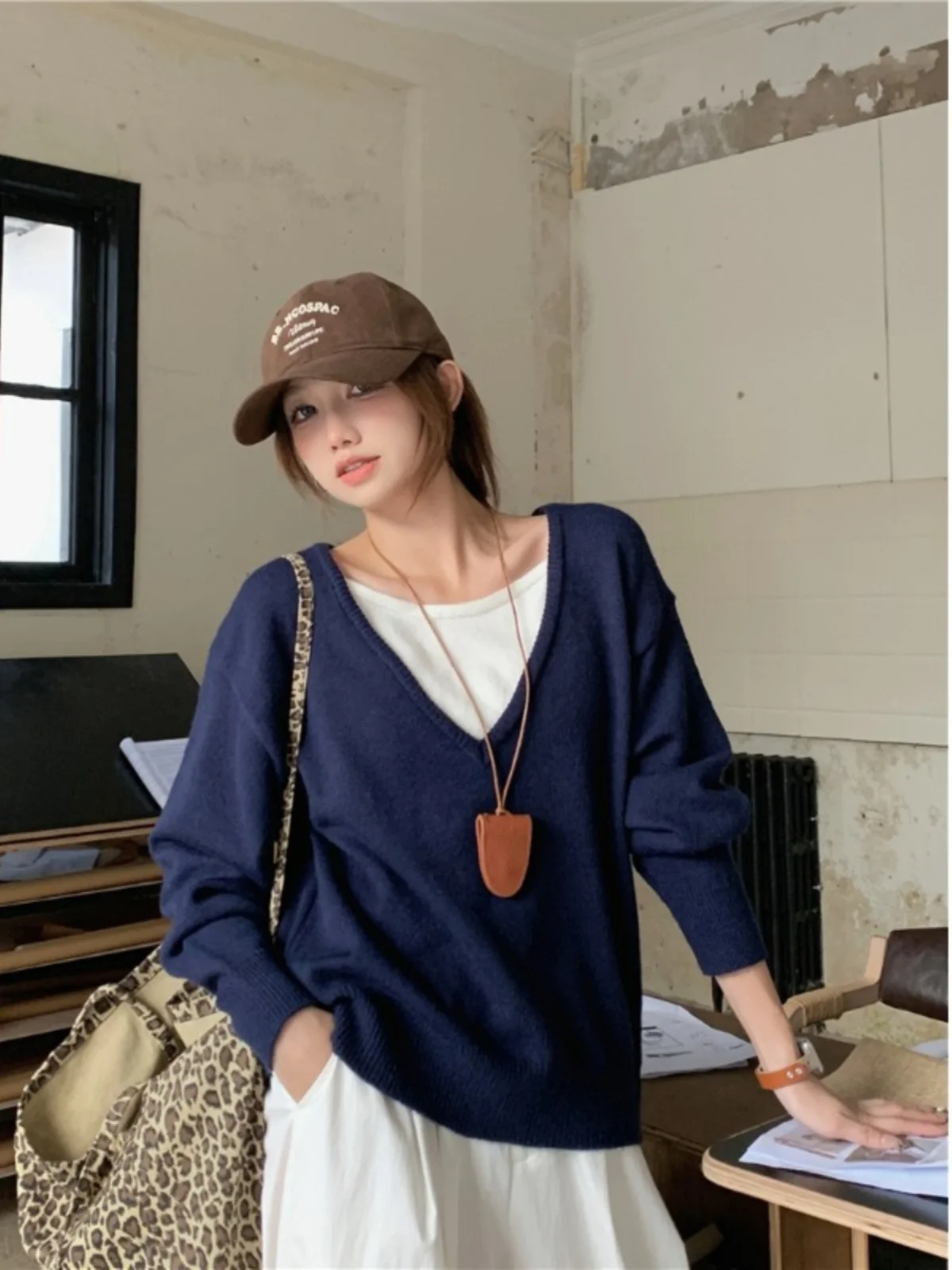 Пуловер с имитацией двух частей для ленивых женщин вязаный свитер длинным