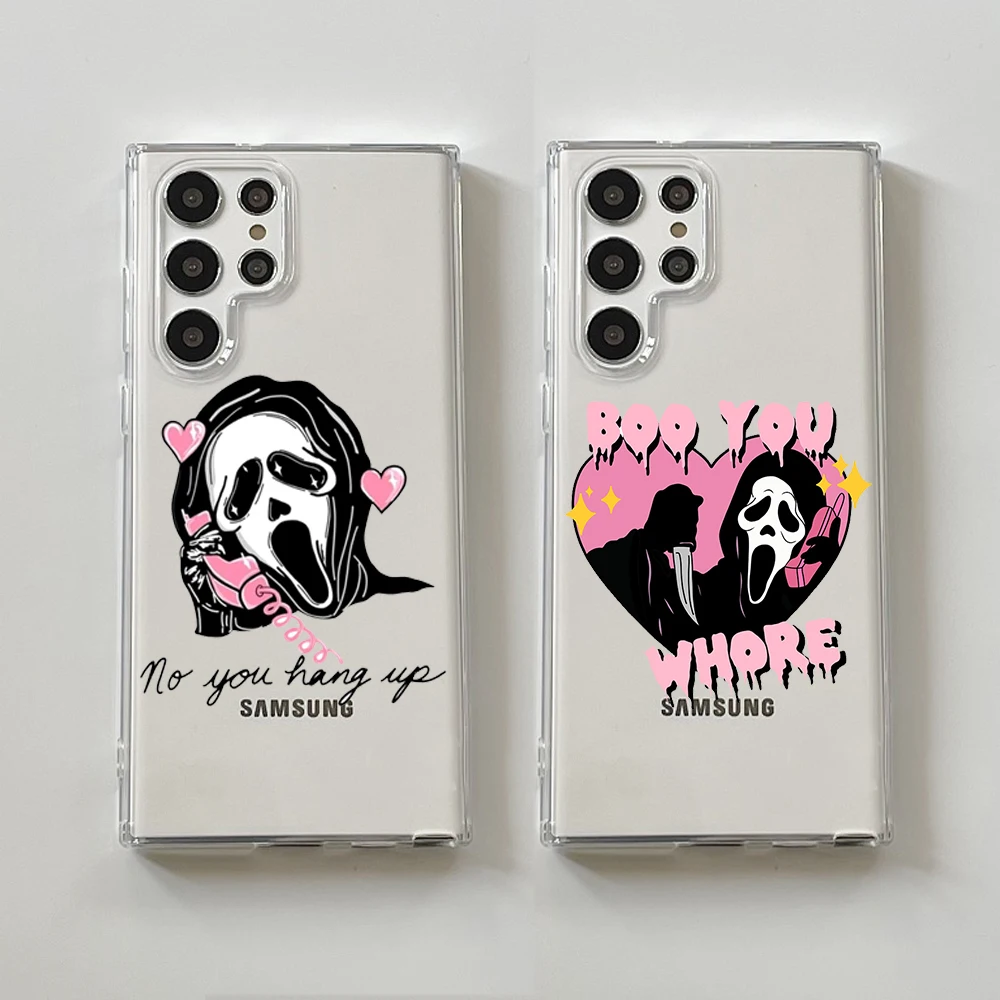 

Ghostface Horror Scream Art Pattern Phone Case for Samsung S23 Plus Ultra S22 S 21 S 20 Plus FE Clear Soft Silicone Cover Fundas