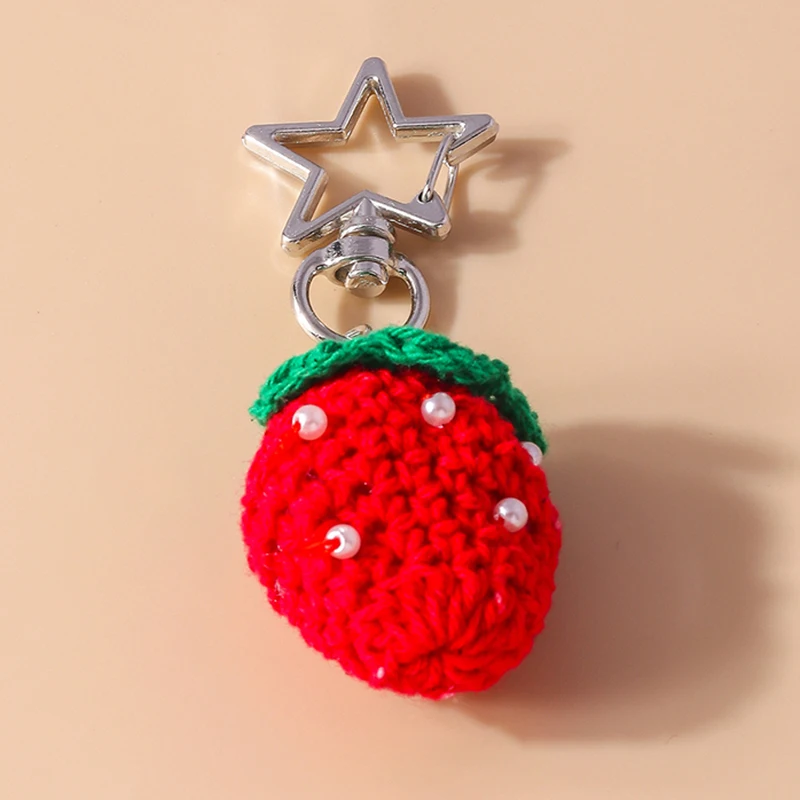 

Cute Fruit Keychains Handmade Knitted Strawberry Pendants Keyrings for Women Men Car Key Handbag Hanging Key Chains DIY Gifts