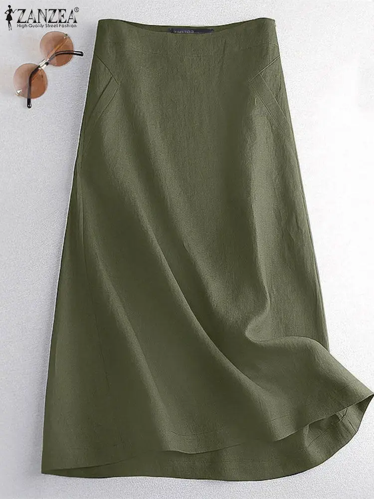 ZANZEA женские повседневные хлопковые юбки-миди элегантные однотонные