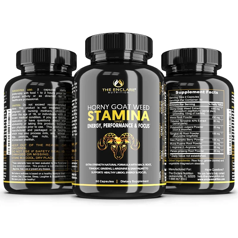 

Horny Goat Weed Extract for Men and Women with Maca Root, Tongkat, Ginseng and more. Focus, Stamina, Performance Supplements