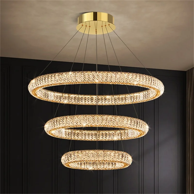 

OULALA Modern Pendant Lamp Crystal Round Rings LED Luxury Fixtures Decorative Chandelier For Home Living Room Bedroom