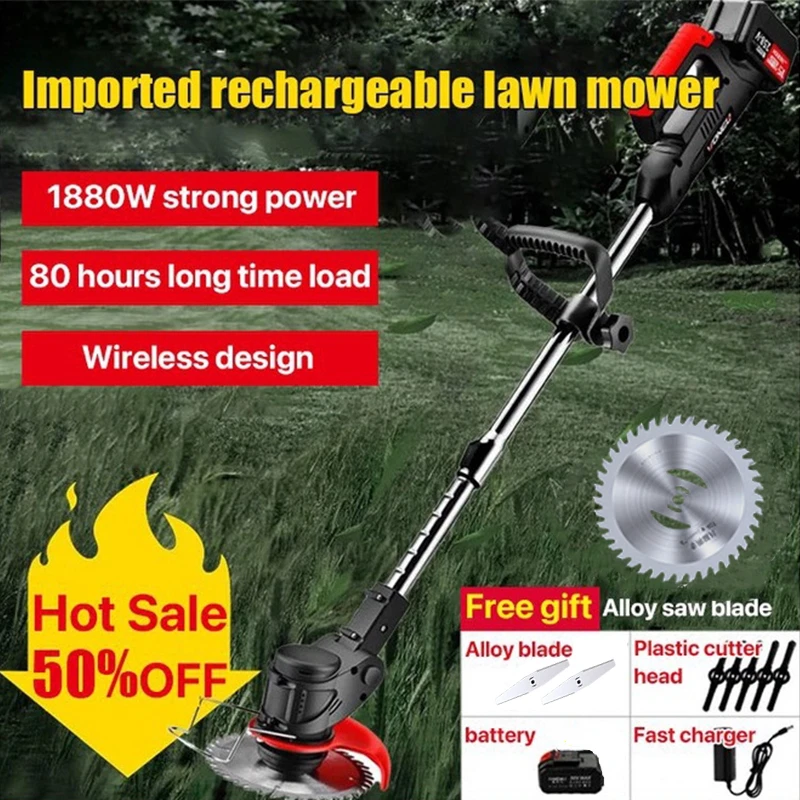 24V Cordless Electric Grass Trimmer 8000mh Adjustable Lawn Mower Hedge Trimmer Handheld Pruning Garden Tool for Makita Battery