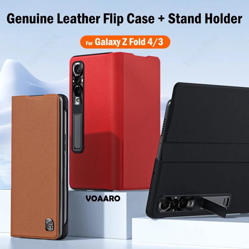 

Genuine Leather Flip Cover for Samsung Galaxy Z Fold 4 3 Case with Kickstand Holder Cover for Samsung Galaxy Z Fold 4 Flip Case