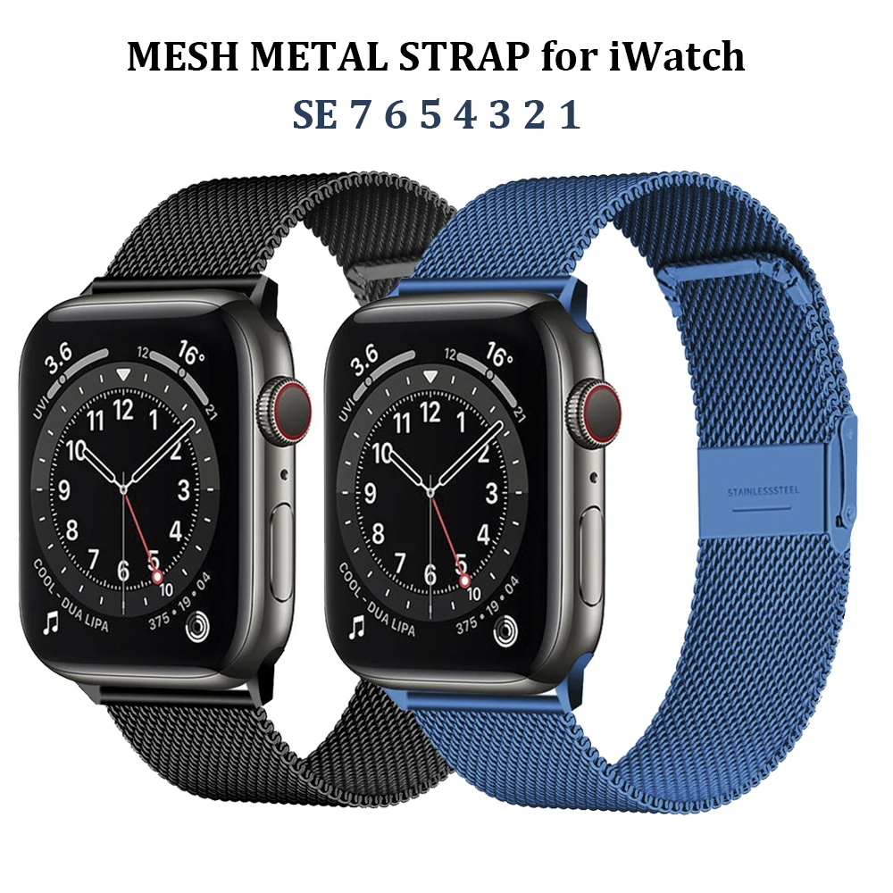 

Metal Strap for Apple Watch Band 44mm 40mm 45mm 41mm 42mm 38mm Mesh Bracelet for iwatch Series 7 6 SE 5 4 3 2 Wriststrap