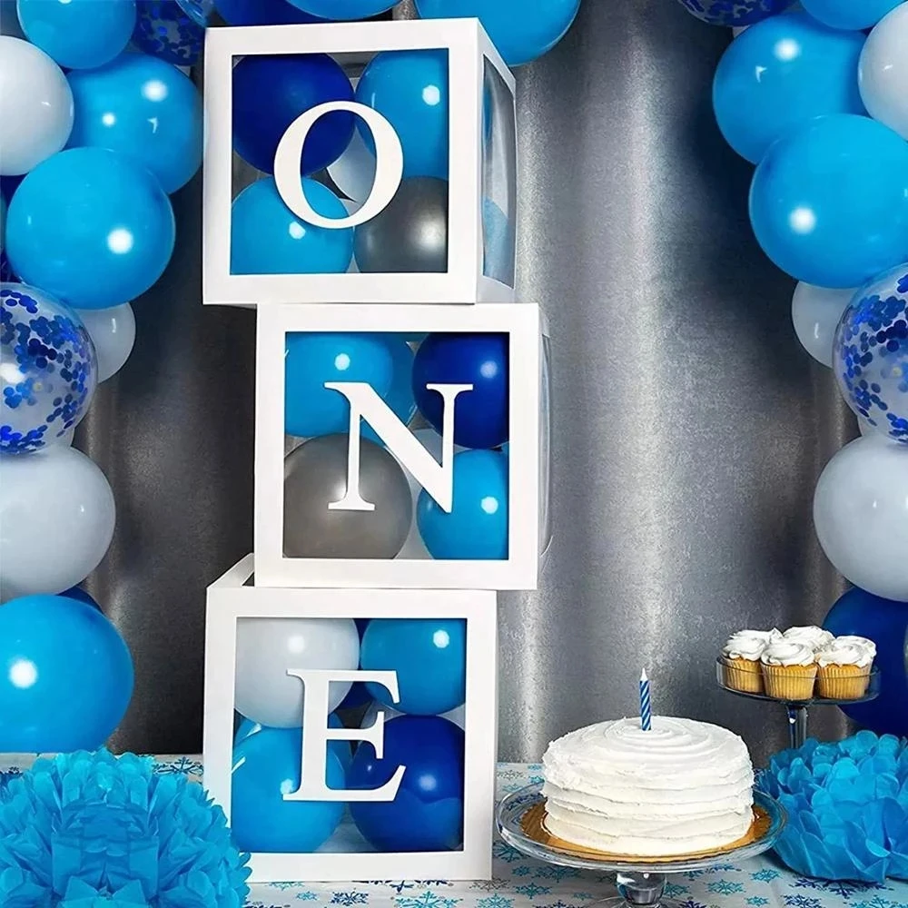 Transparent Letter Balloon Box Wedding Birthday Party Decorations Baby Shower Boy Girl One Year 1st Birthday Balloon Box Decor