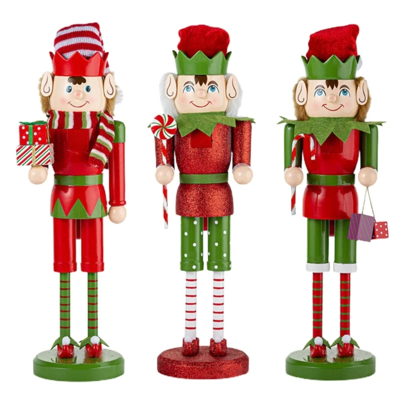 

Merry Christmas Decorations Elf Nutcracker Figurine Wooden Soldier King Puppet Ornament for Indoor Winter Table Home