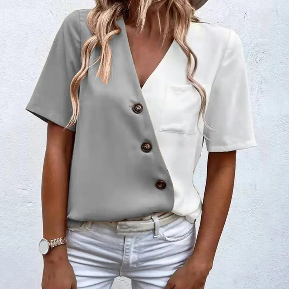 

Summer Shirt 3D Cutting Women Shirt Women Color Matching Casual Loose Top