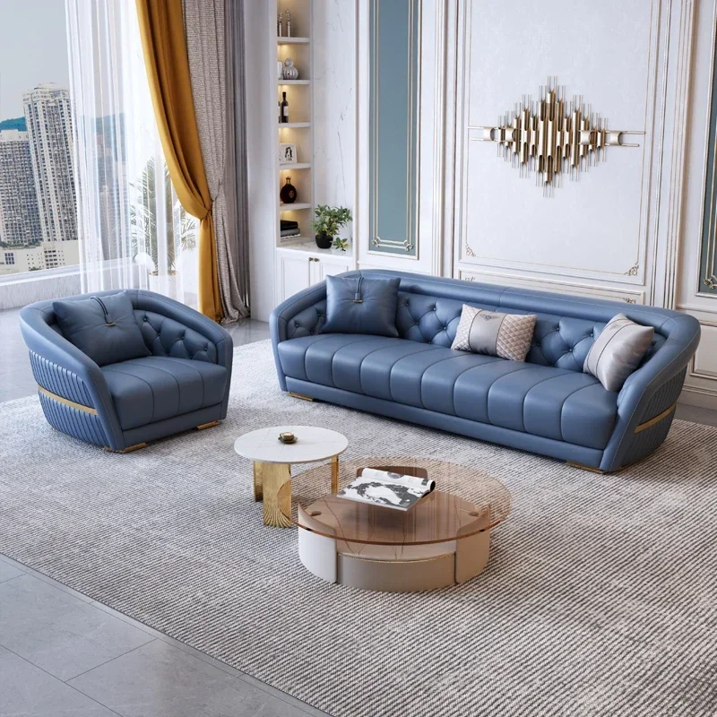 Постмодернистский светлый роскошный кожаный диван из воловьей кожи элитный