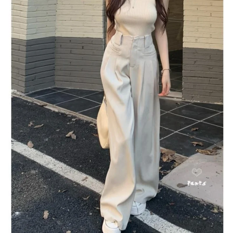 

Summer New Black High Waist Hhollow Suit Pants Fashion Baggy Straight Wide Leg Pants Casual Thin Self Cultivation Trouser Female