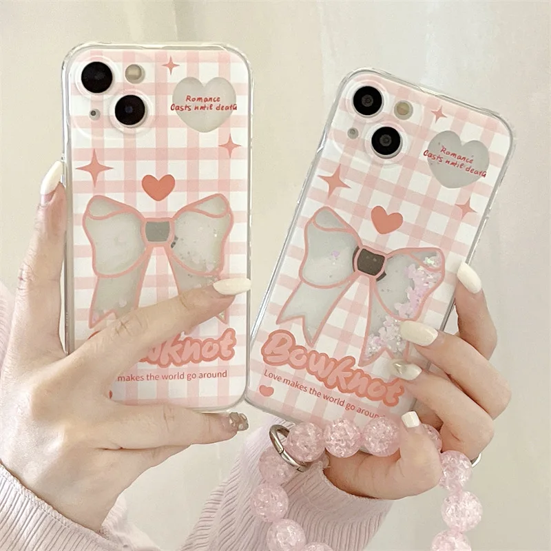 

Creative Transparent Quicksand Bow Phone Case Cover for IPhone 11 12 13 14 Pro Max Case for IPhone 14 Pro Max