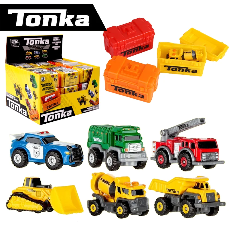 

Original Hasbro Tonka Mini Metal Car Toy Mystery Box Diecast 1/87 City Vehicles Dump Truck Police Car Boys Toy for Children Gift