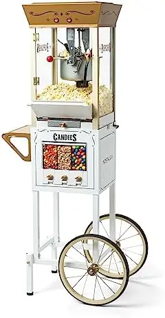

Maker Machine - Professional Cart With 8 Oz Kettle Makes Up to 32 Cups - Vintage Popcorn Machine Movie Theater Style - Ivory