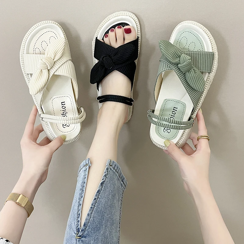 

Shoes Ladies' Slippers Butterfly-Knot Low Platform Luxury Slides Slipers Women Shale Female Beach Flat Soft Designer 2022 Sabot